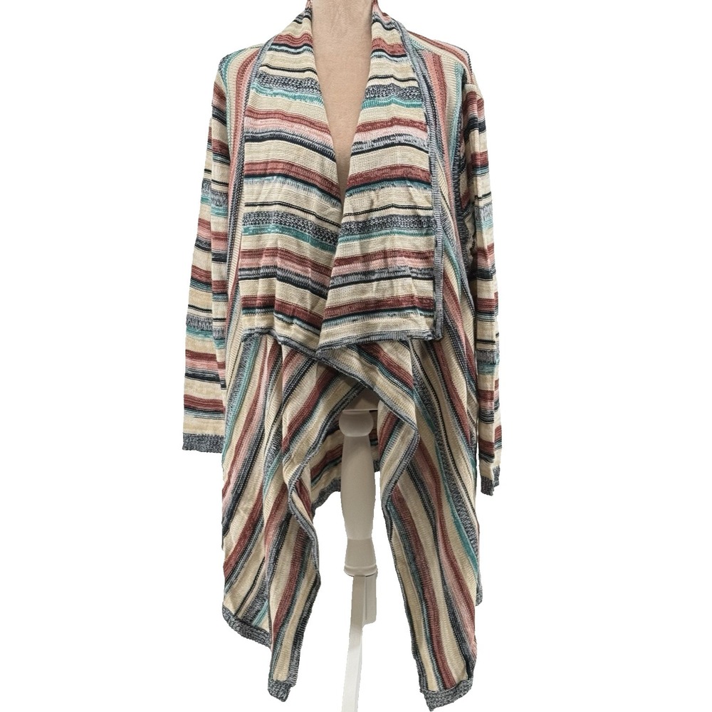 EST. 1946 Women's Plus 22/24 Multicolor Asymmetrical Open‎ Cardigan Sweater Boho